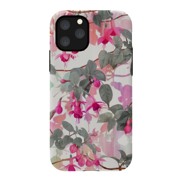 iPhone 11 Pro StrongFit Painted Fuchsia Floral in Pink and Grey  by Micklyn Le Feuvre
