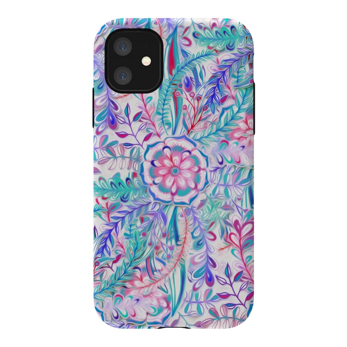 iPhone 11 StrongFit Boho Flower Burst in Pink and Blue by Micklyn Le Feuvre