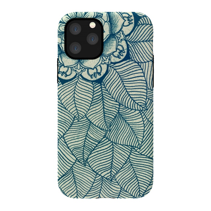 iPhone 11 Pro StrongFit Emerald Green, Navy & Cream Floral & Leaf doodle by Micklyn Le Feuvre