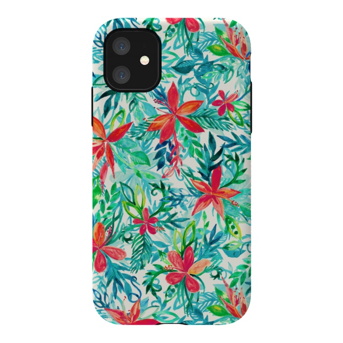 iPhone 11 StrongFit Tropical Jungle Watercolor Floral by Micklyn Le Feuvre