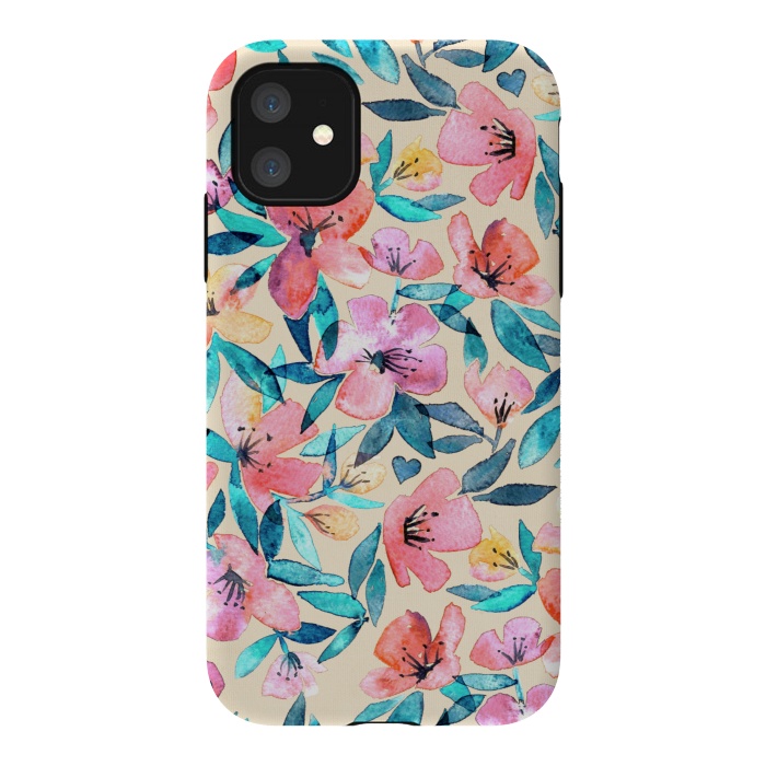 iPhone 11 StrongFit Fresh Watercolor Floral on Cream  by Micklyn Le Feuvre
