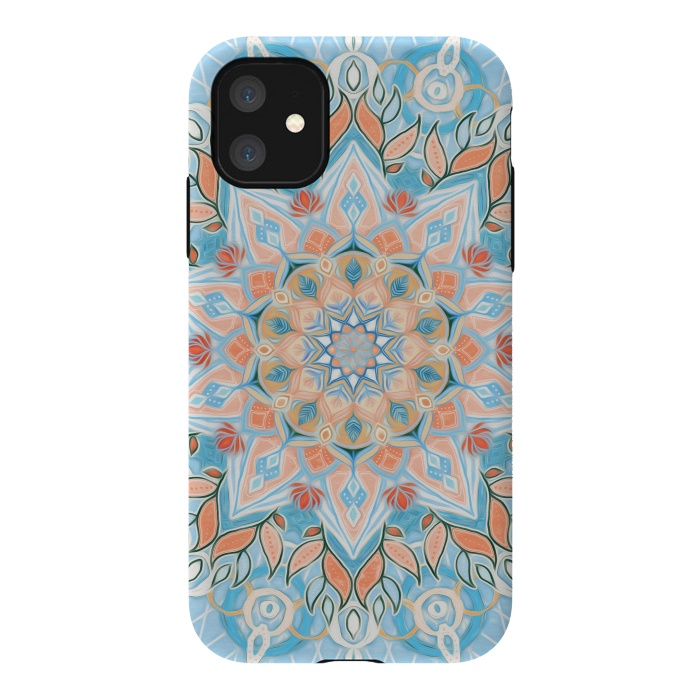 iPhone 11 StrongFit Peach and Blue Pastel Mandala by Micklyn Le Feuvre