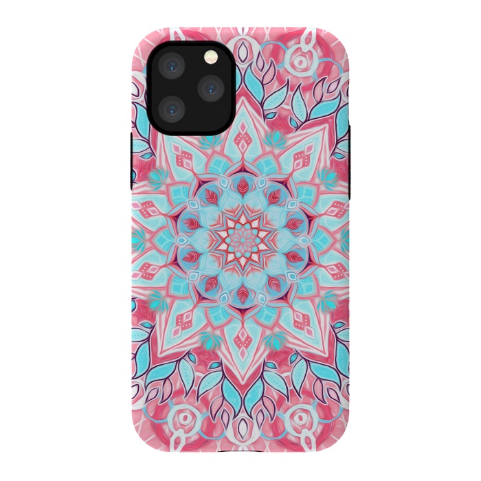 iPhone 11 Pro StrongFit Bright Boho Aqua and Pink Mandala by Micklyn Le Feuvre