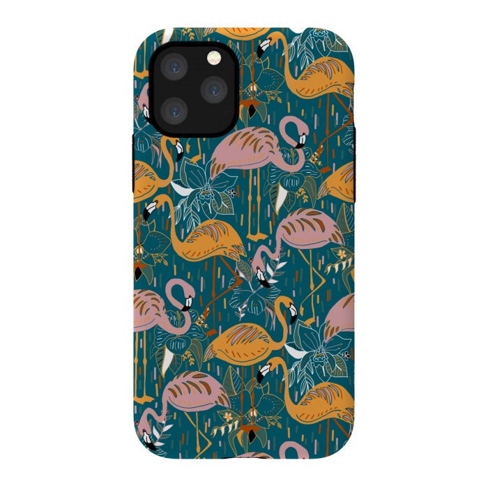 iPhone 11 Pro StrongFit Flamingos On Blue  by Tigatiga