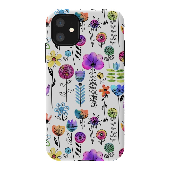 iPhone 11 StrongFit Bright Watercolor and Line Art Flowers by Noonday Design