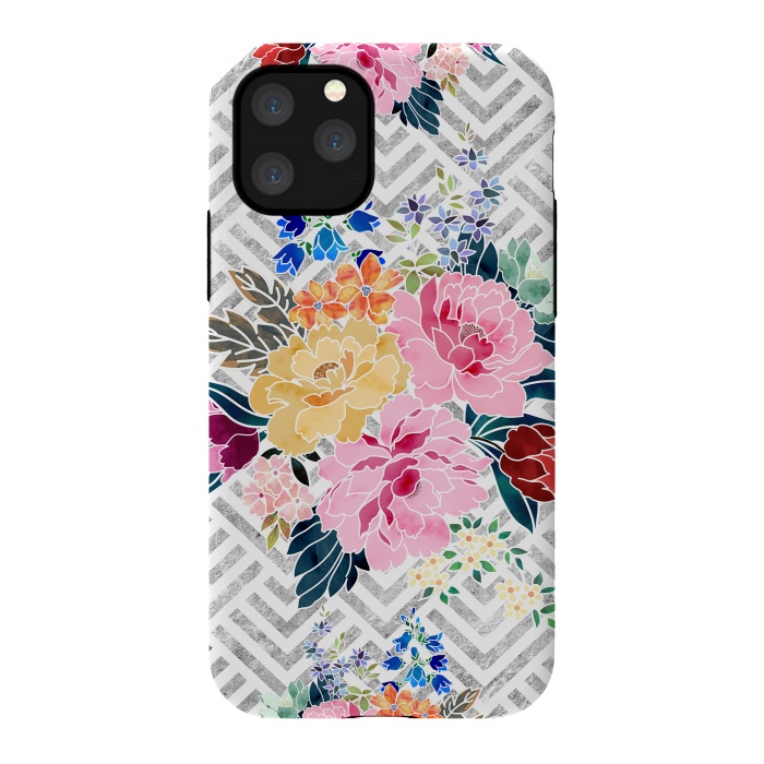 iPhone 11 Pro StrongFit Pretty winter floral and diamond geometric design by InovArts