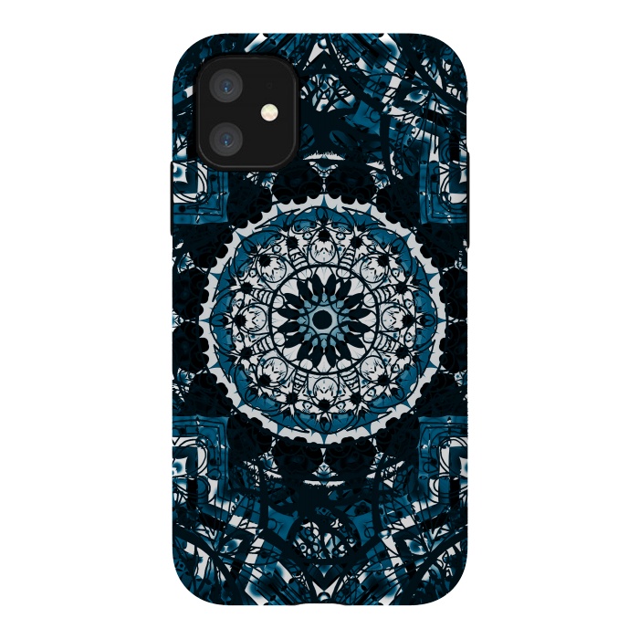 iPhone 11 StrongFit Black blue ethnic geometric mandala by Oana 