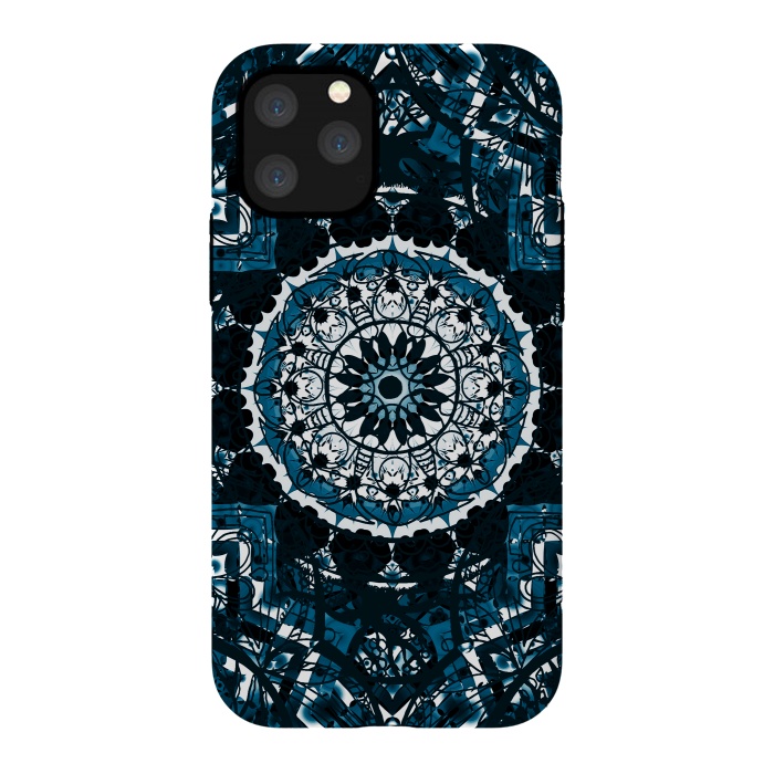 iPhone 11 Pro StrongFit Black blue ethnic geometric mandala by Oana 