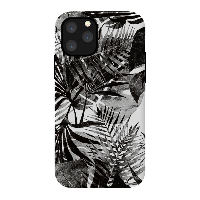 iPhone 11 Pro StrongFit Black transparent tropical leaves - ficus and palm by Oana 