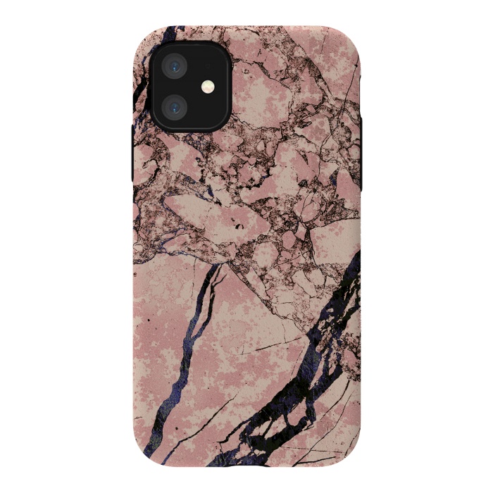 iPhone 11 StrongFit Pink marble with dark cracks texture by Oana 