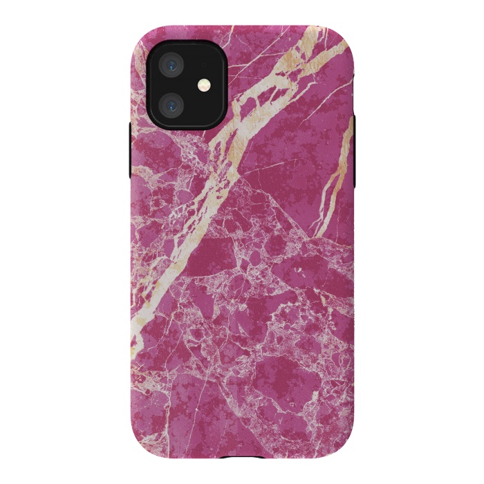 iPhone 11 StrongFit Vibrant Fuchsia pink marble with golden cracks by Oana 