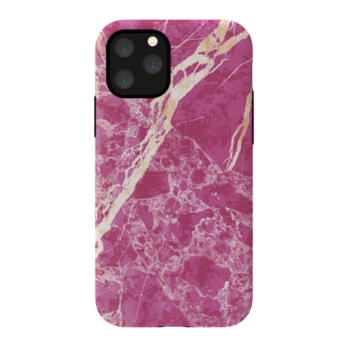 iPhone 11 Pro StrongFit Vibrant Fuchsia pink marble with golden cracks by Oana 