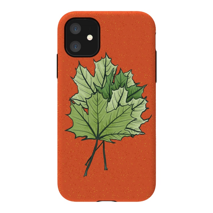 iPhone 11 StrongFit Maple Leaves Digital Art In Green And Orange by Boriana Giormova