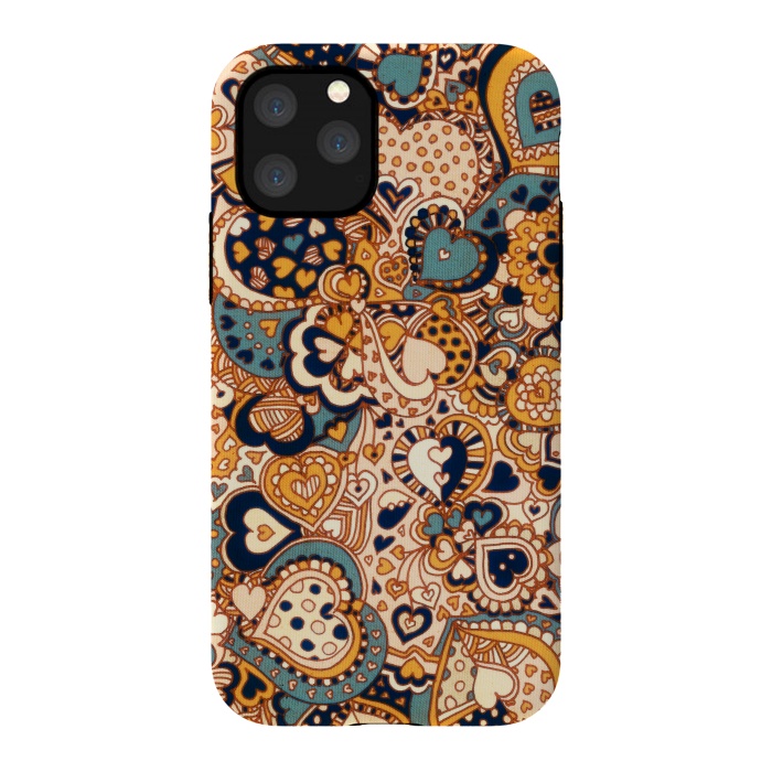iPhone 11 Pro StrongFit Heart Doodles in Mustard and Teal by Micklyn Le Feuvre