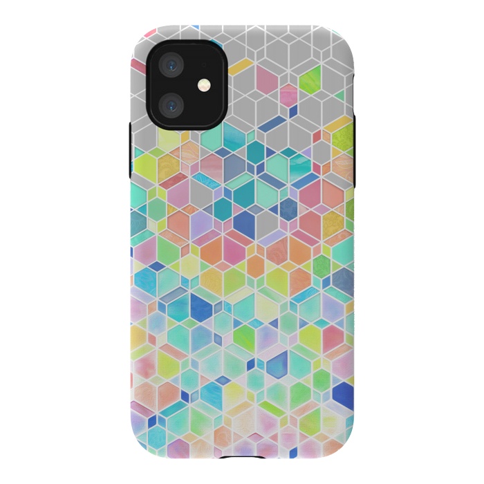 iPhone 11 StrongFit Rainbow Cubes and Diamonds by Micklyn Le Feuvre