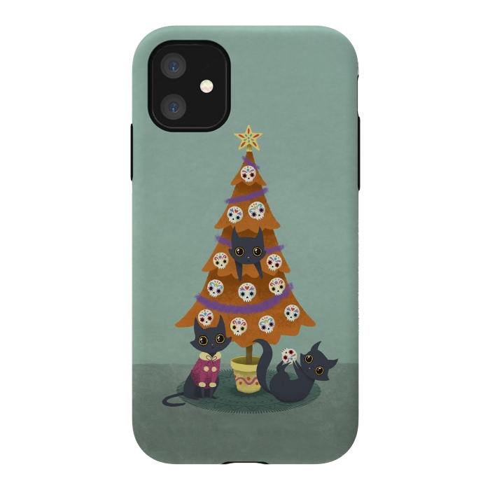 iPhone 11 StrongFit Meowy christmas sugarskulls by Laura Nagel