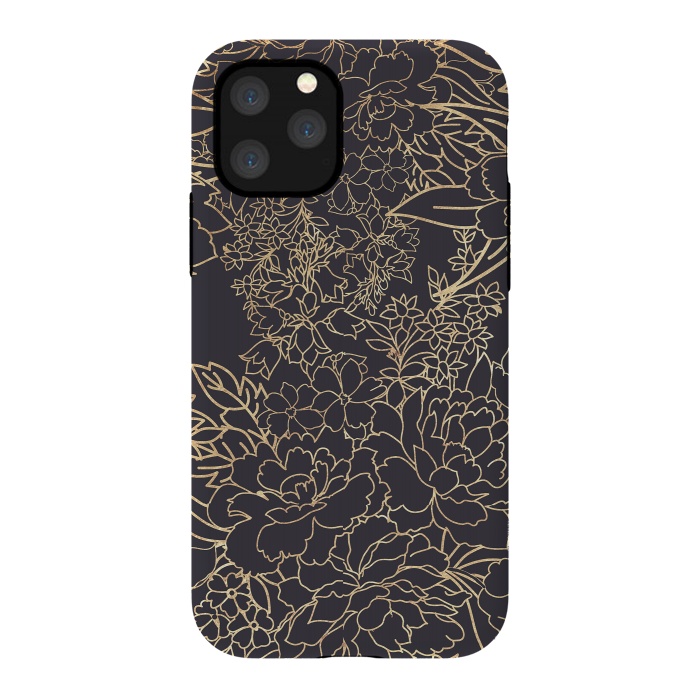 iPhone 11 Pro StrongFit Luxury winter floral golden strokes doodles design by InovArts