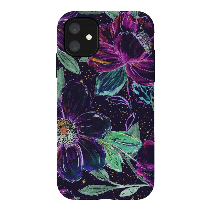 iPhone 11 StrongFit Whimsical hand paint floral and golden confetti design by InovArts