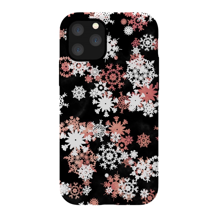iPhone 11 Pro StrongFit Rose gold and white snowflakes on black background by Oana 