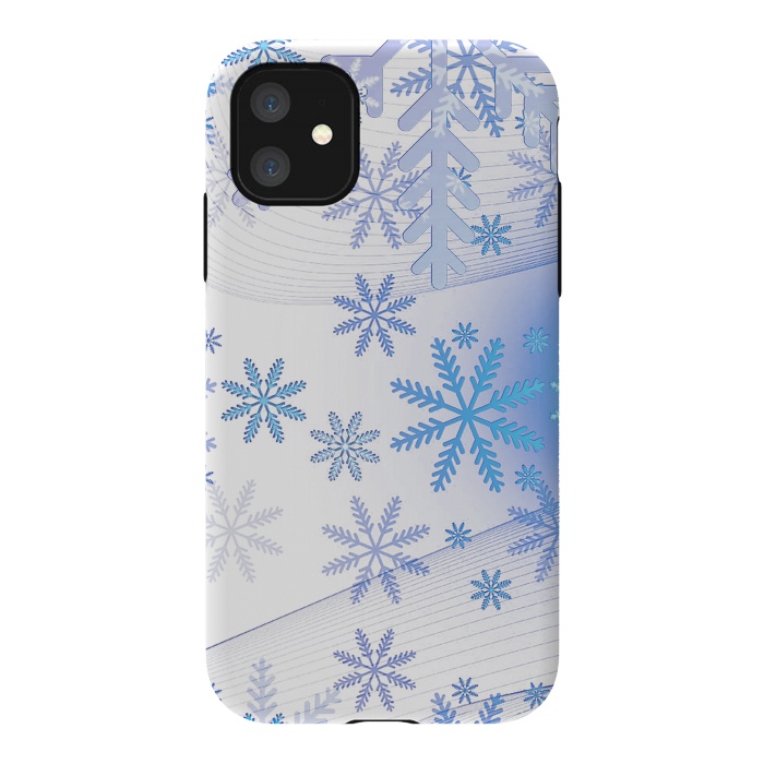 iPhone 11 StrongFit Blue icy snowflakes - Christmas illustration by Oana 