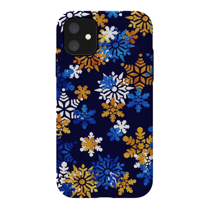 iPhone 11 StrongFit Blue, gold, white snowflakes by Oana 