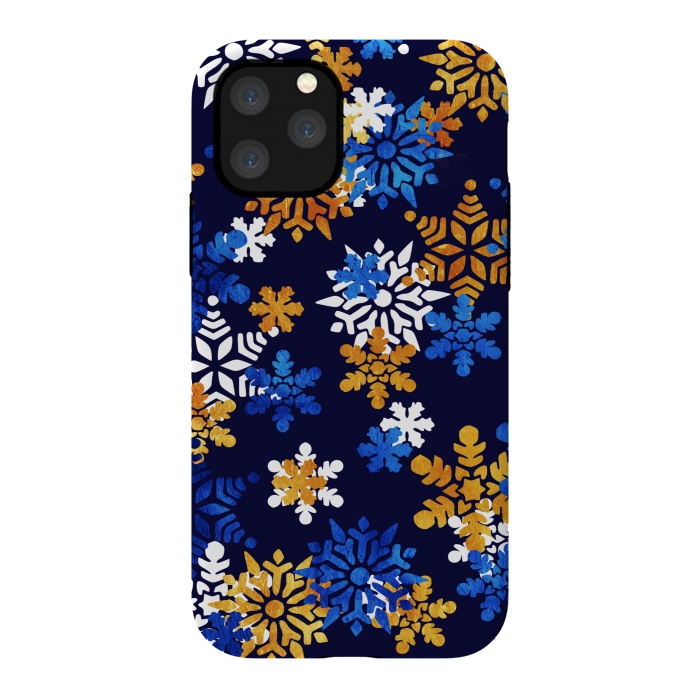 iPhone 11 Pro StrongFit Blue, gold, white snowflakes by Oana 