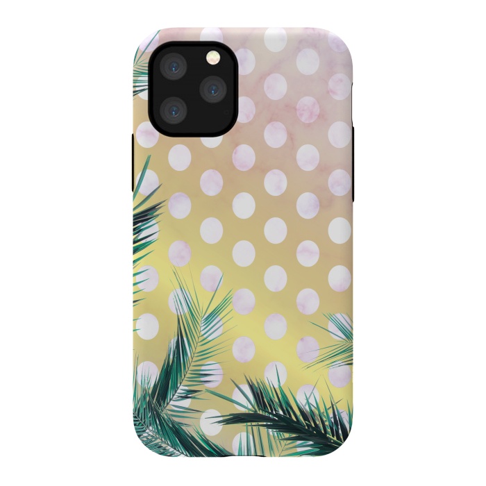 iPhone 11 Pro StrongFit tropical palm leaves on golden dotted background by Oana 