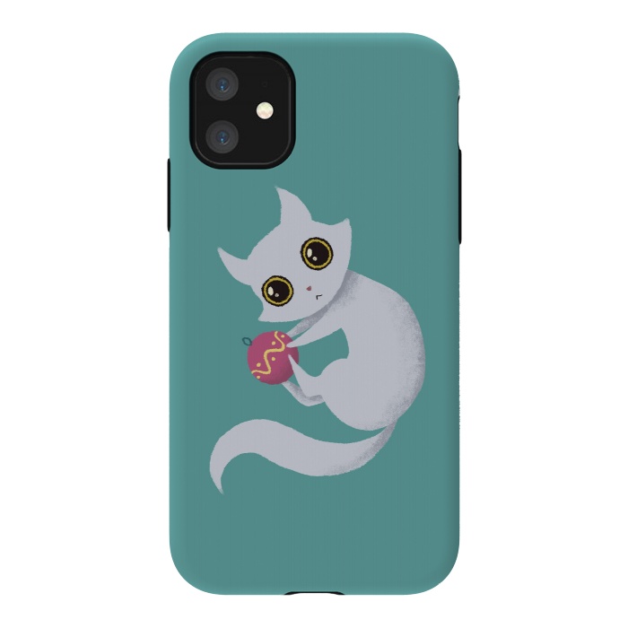 iPhone 11 StrongFit Christmas kitty by Laura Nagel