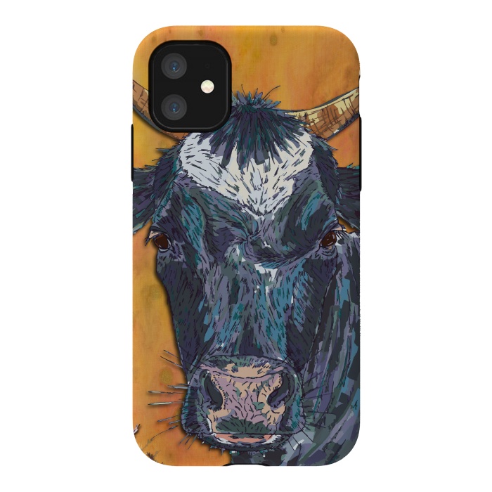 iPhone 11 StrongFit Cow in Yellow by Lotti Brown