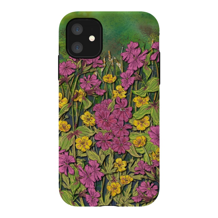 iPhone 11 StrongFit Pink and Yellow Wildflowers by Lotti Brown