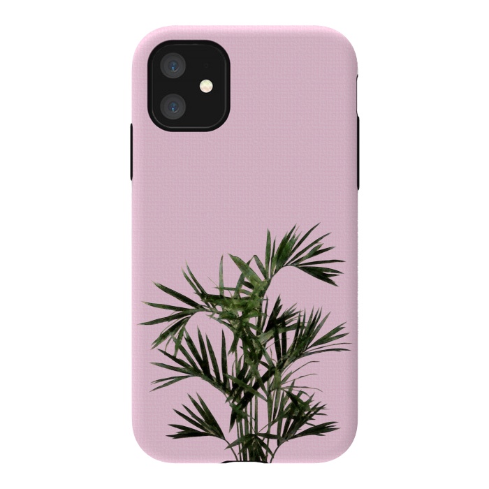 iPhone 11 StrongFit Palm Plant on Pastel Pink Wall by amini54