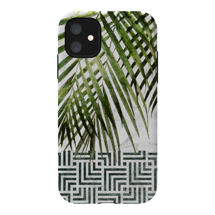 iPhone 11 StrongFit Palm Leaves on White Marble and Tiles by amini54