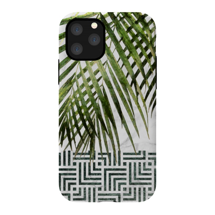 iPhone 11 Pro StrongFit Palm Leaves on White Marble and Tiles by amini54