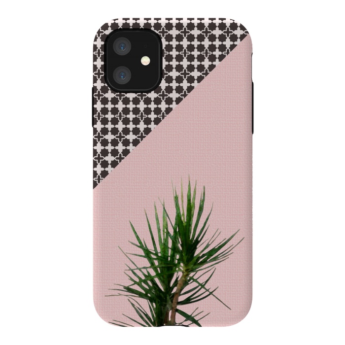 iPhone 11 StrongFit Dracaena Plant on Pink and Lattice Pattern Wall by amini54