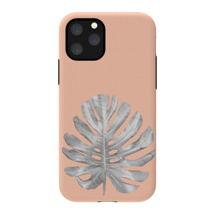 iPhone 11 Pro StrongFit White Marble Monstera on Peach Wall by amini54