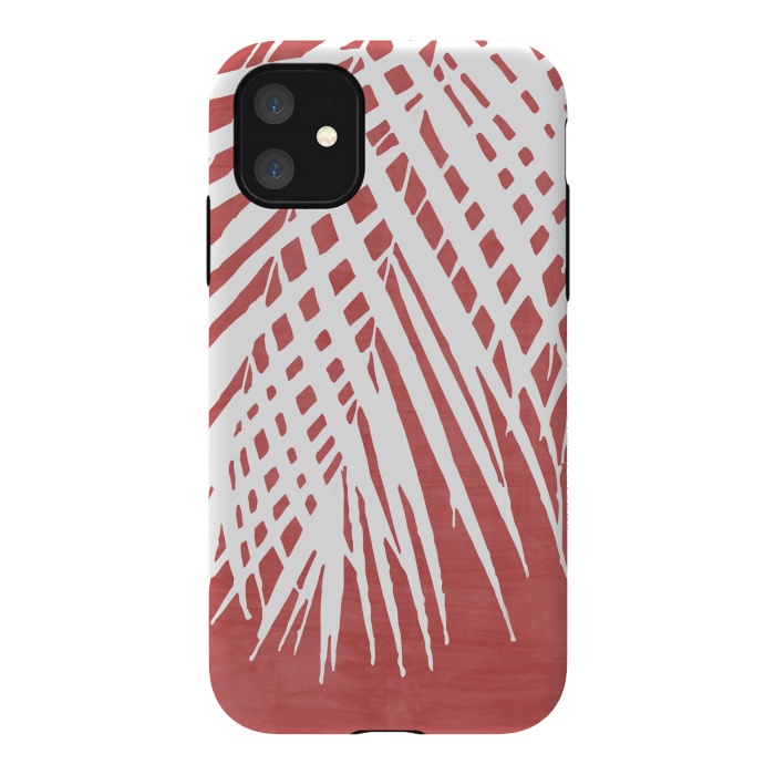 iPhone 11 StrongFit  Palm Leaves on Red by amini54