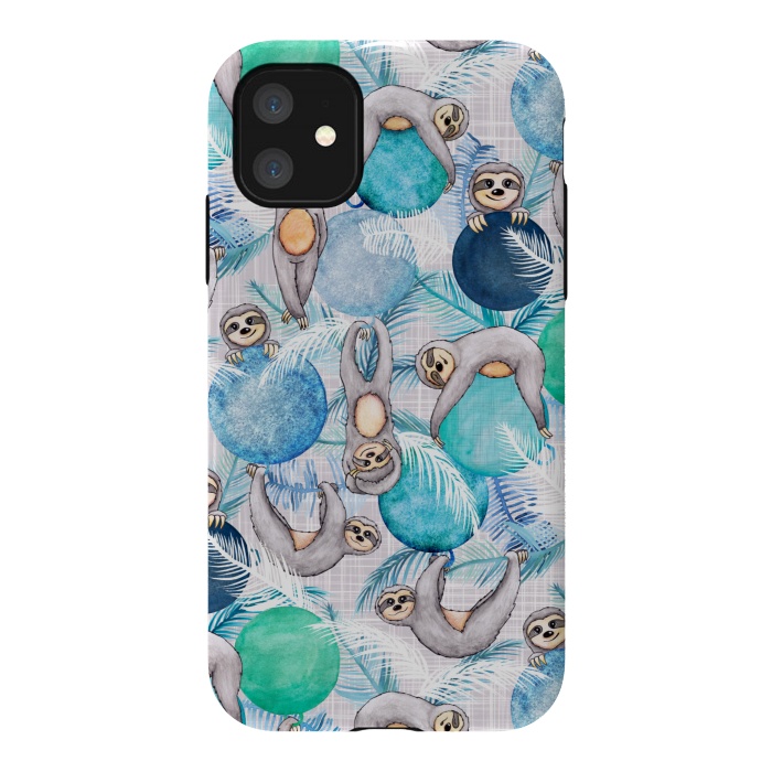 iPhone 11 StrongFit Tropical Christmas Sloth Party by gingerlique