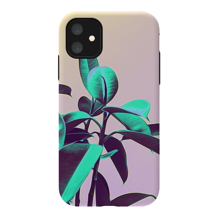 iPhone 11 StrongFit Iridescent Green Leaves by Alemi