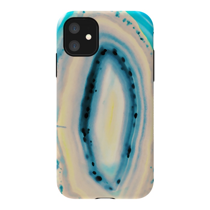 iPhone 11 StrongFit Blue yellow brushed agata marble by Oana 