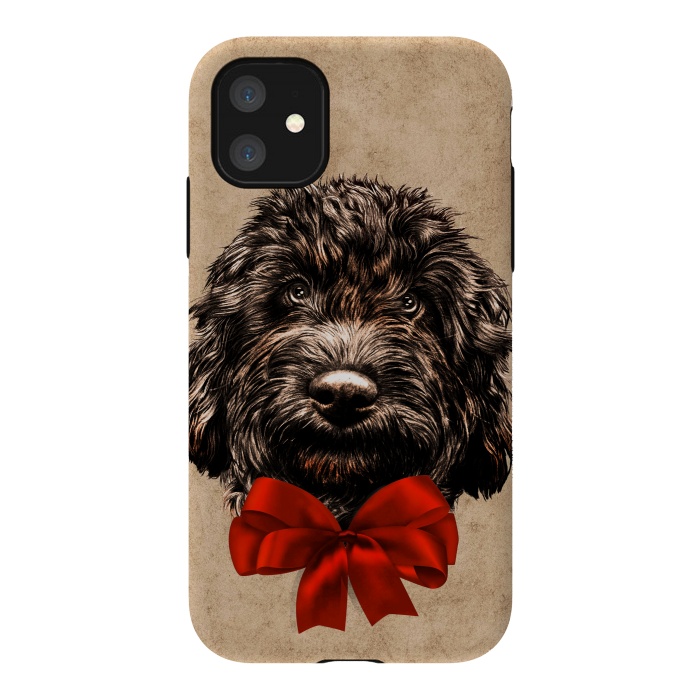 iPhone 11 StrongFit Dog Cute Vintage Puppy Pet with Red Bow by BluedarkArt