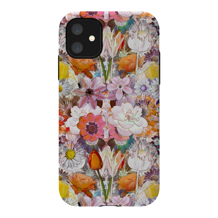 iPhone 11 StrongFit Colorful painted Marie Antoinette flowers by Oana 