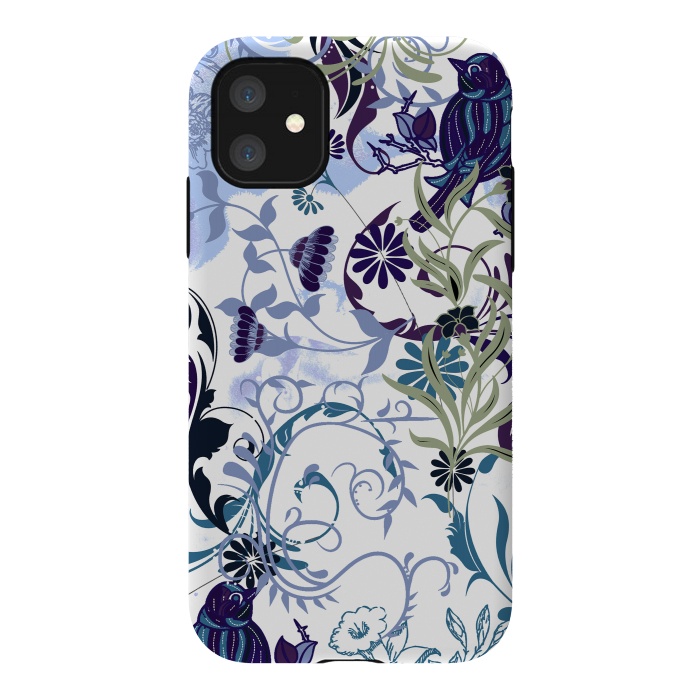 iPhone 11 StrongFit Line art botanical illustration - flowers and birds by Oana 