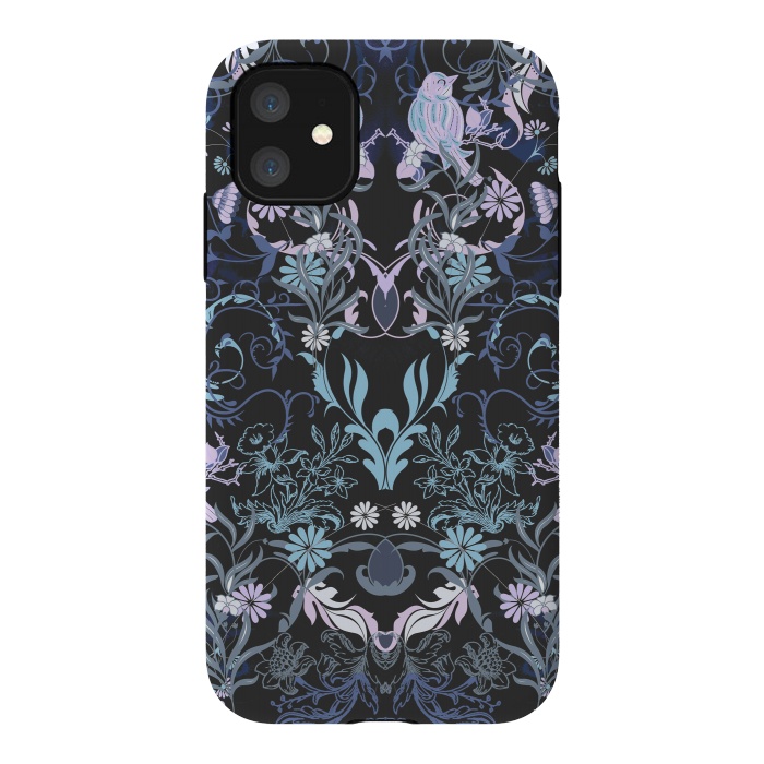 iPhone 11 StrongFit Line art elegant flowers and birds pattern by Oana 