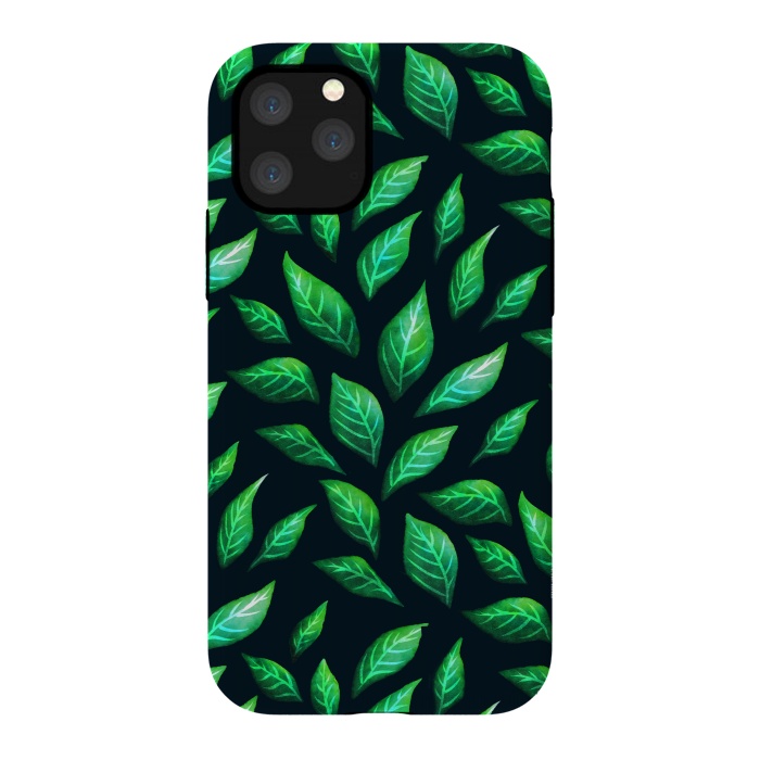 iPhone 11 Pro StrongFit Dark Abstract Green Leaves Pattern by Boriana Giormova