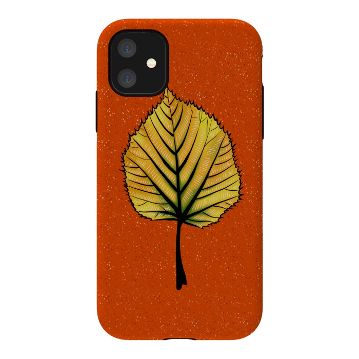 iPhone 11 StrongFit Yellow Linden Leaf On Orange | Decorative Botanical Art by Boriana Giormova
