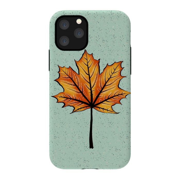 iPhone 11 Pro StrongFit Yellow Orange Autumn Leaf On Blue | Decorative Botanical Art by Boriana Giormova