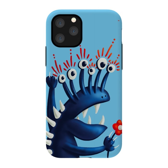 iPhone 11 Pro StrongFit Funny Monster In Blue With Flower by Boriana Giormova