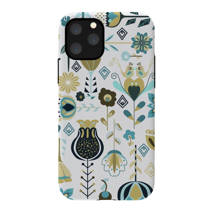 iPhone 11 Pro StrongFit Scandinavian Flowers in Blue and Green by Paula Ohreen