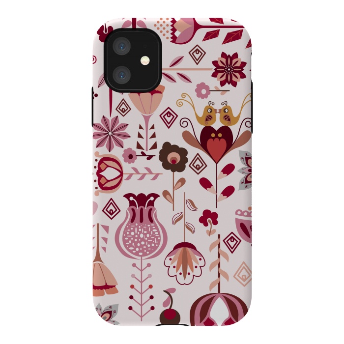iPhone 11 StrongFit Scandinavian Flowers in Pink and Orange by Paula Ohreen