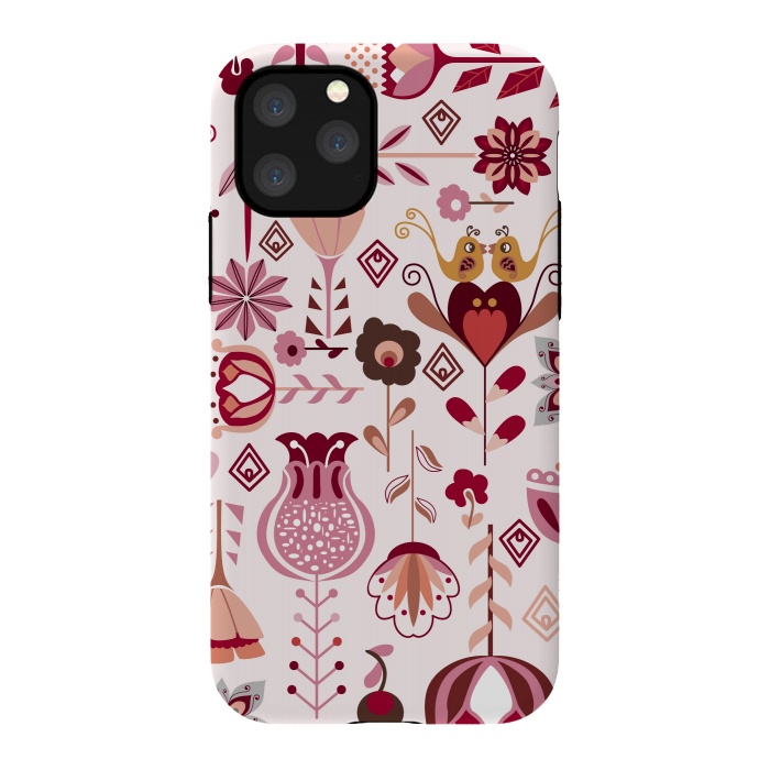 iPhone 11 Pro StrongFit Scandinavian Flowers in Pink and Orange by Paula Ohreen